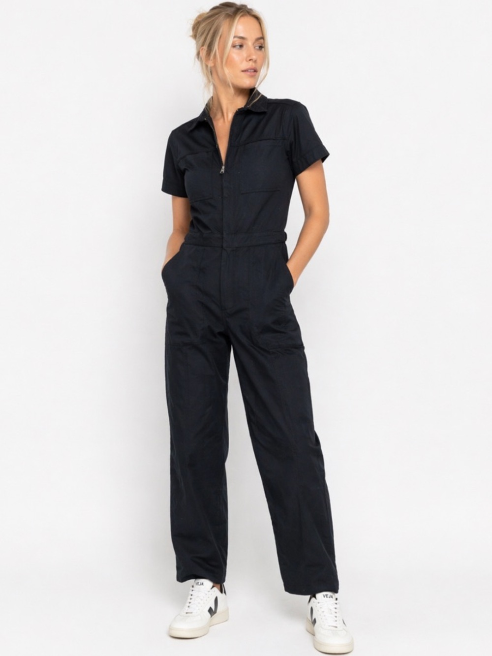 Beach Riot Racetrack Twill Jumpsuit in Black size small